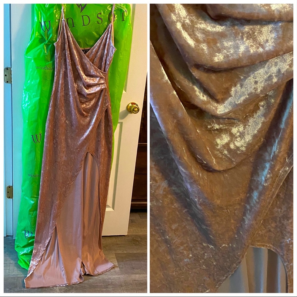 Luxurious Blush Velvet Windsor Gown Side Split